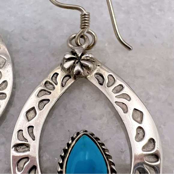 Arizona Sleeping Beauty Turquoise Teardrop Sterling Silver Dangle Earrings - Picture 5 of 9